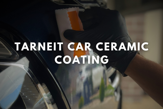 Car in Tarneit receiving professional ceramic coating application, showcasing a sleek and glossy finish.